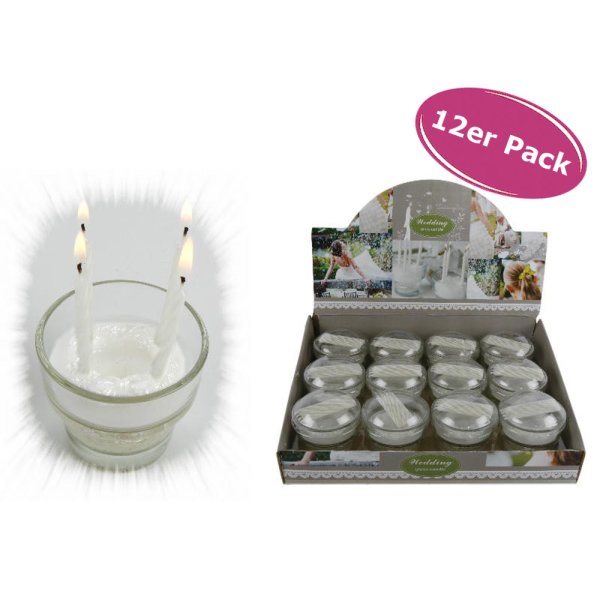 Teelichtglas mit 4 Kerzen und eingegossenem Ringanhänger - Windlicht Deko Kerze Hochzeit