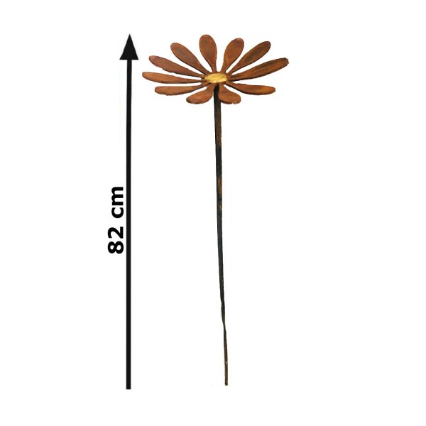 Gartenstecker Gänseblümchen im Rost Design mit Gold.  Rostfigur für den Garten, Gartendeko