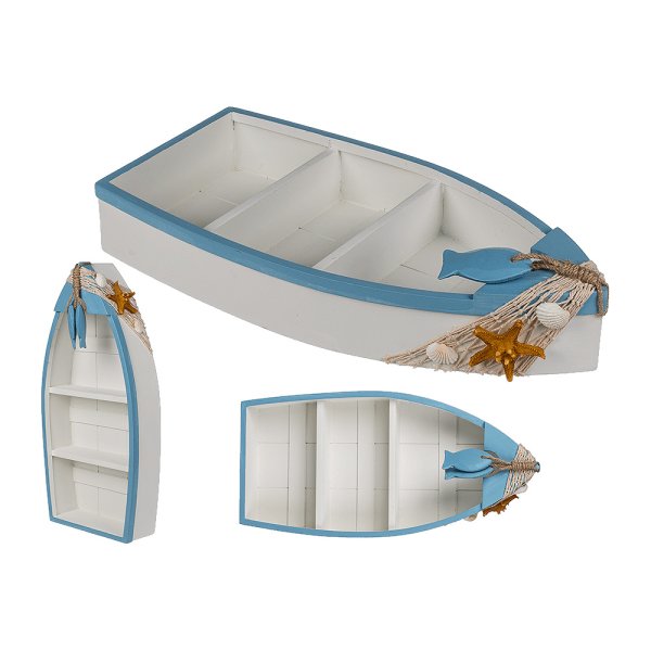 Bootsregal maritim weiss mit Fischen H:42 cm - Badezimmerregal, Holzregal, Schiff, Shabby Look
