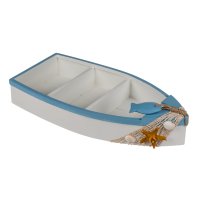 Bootsregal maritim weiss mit Fischen H:42 cm - Badezimmerregal, Holzregal, Schiff, Shabby Look
