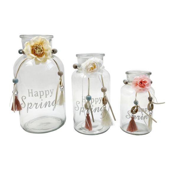 Glasvase Happy Spring Vintage, Klarglas Vase, H: 13-20 cm, 3er Set - schöne, kleine Vase zur Tischdekoration
