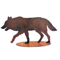 Dekofigur Wolf auf Platte im Rost Design, Rostfigur für den Garten, Gartendeko