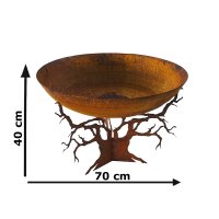 Baumgestell mit Feuerschale im Rost Design, Rostfigur...