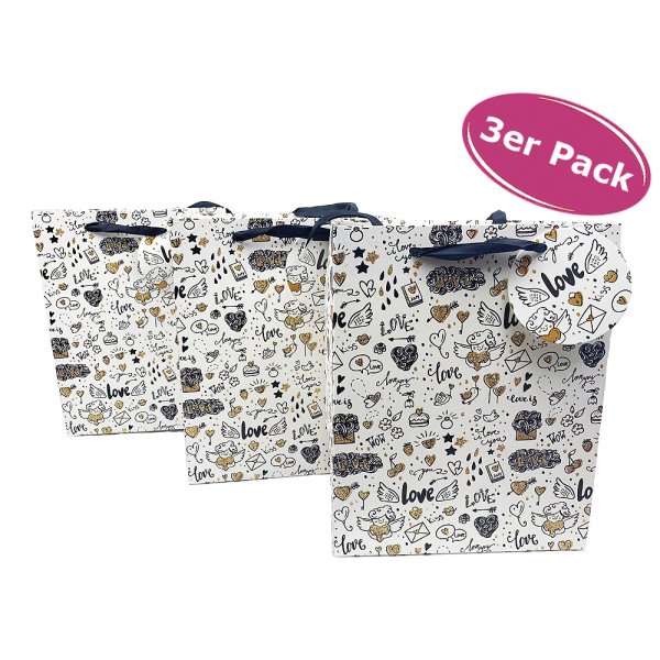 Geschenktüte Love mit Glitzer 3er Set, Geschenktasche, Geschenkverpackung