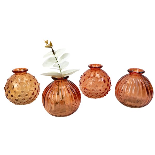 Glasvase Jive, Vase orange, H: 8,5 cm (4er Set) - kleine Vasen, Blumenvase, Tischdekoration, Deko Hochzeit