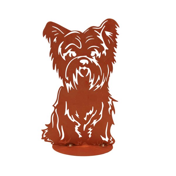 Dekofigur Hund "Bello" im Rost Design auf Standplatte, Rostfigur, Gartendeko, Metalldeko