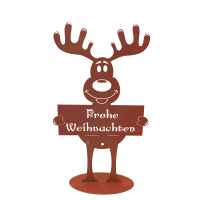 Dekofigur Elch mit Schild "Frohe Weihnachten", Rost Design, Rostfigur für den Garten, Gartendeko