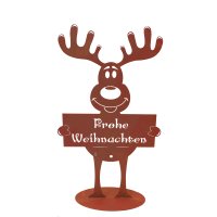 Dekofigur Elch mit Schild Frohe Weihnachten, Rost Design,...