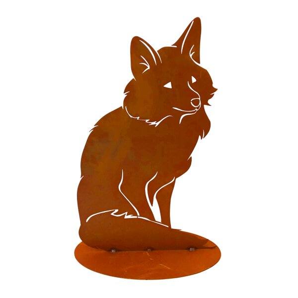 Dekofigur Fuchs "Alex" auf Standplatte im Rost Design, Rostfigur, Gartendeko, Metalldeko