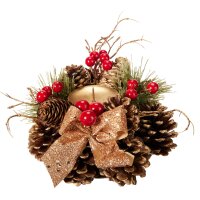 Festliches Adventsgesteck goldene Schleife mit...