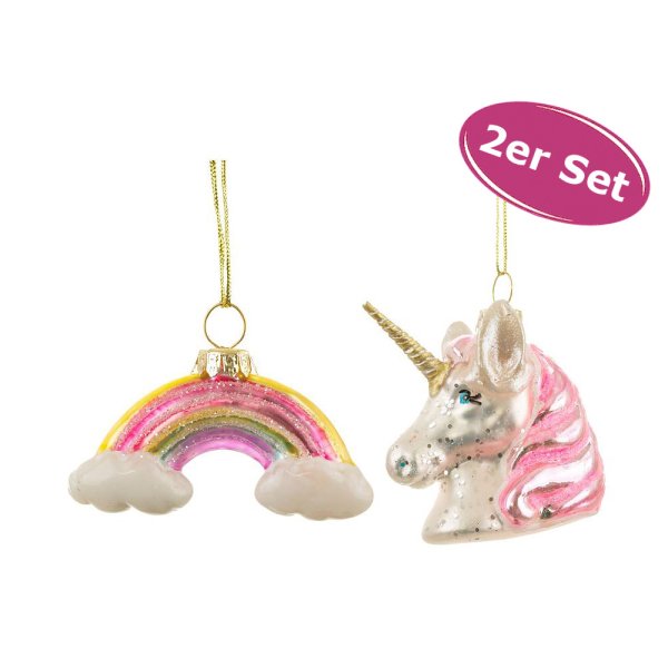 Baumschmuck "Einhorn" 2er Set - Baumkugel Regenbogen, Pferd, Weihnachtsdeko, Christbaumkugel
