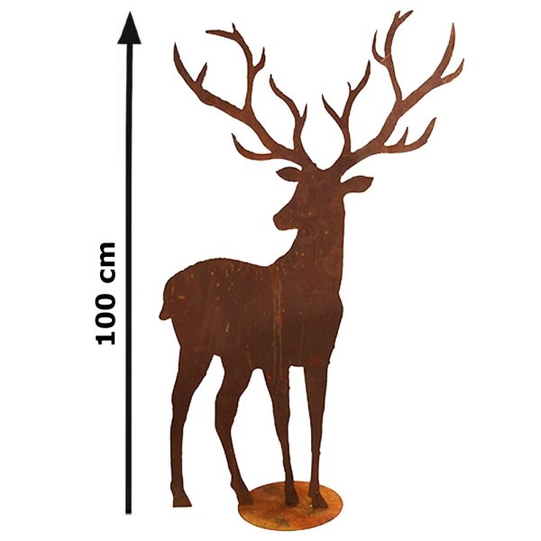 Dekofigur im Rost Design Hirsch groß, 100 cm - Rostfigur für den Garten, Gartendeko