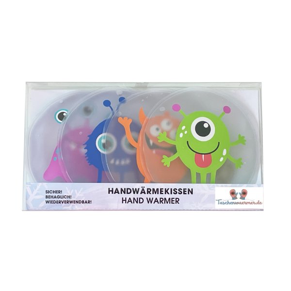 Taschenwärmer Monster 4er Set - Wichtelgeschenk, Handwärmer, Taschenheizkissen, Geschenk für Kinder