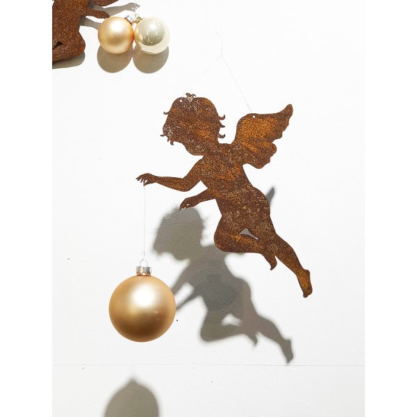 Dekofigur im Rost Design Engel zum Hängen, 30 cm - Rostfigur für den Garten, Gartendeko
