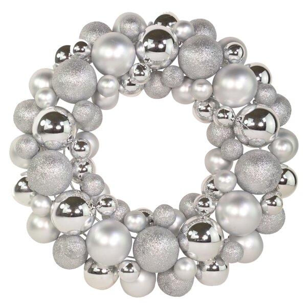 Türkranz Tischkranz Weihnachten mit Kugeln D:31 cm silber - Weihnachtsdeko Kugelkranz, Kranz Advent, Türdeko