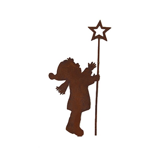 Dekofigur im Rost Design Benjamin mit Sternenstab - Rostfigur für den Garten, Gartendeko