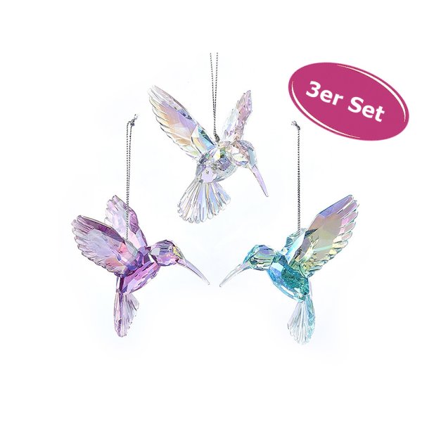 Baumschmuck Kolibri violett weiß irisierend, 3er Set - Baumkugel Vogel, Weihnachtsdeko, Christbaumkugel, Weihnachten