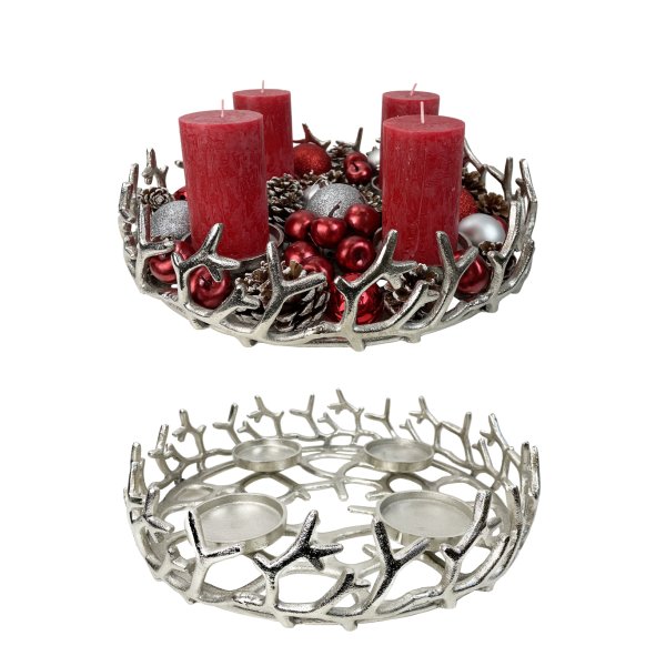 Großer Adventskranz aus Metall Alu Silber (D: 42 cm) - Weihnachtsdeko, Adventsdeko