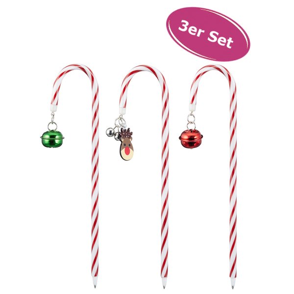 Kugelschreiber Zuckerstange mit Glckchen, 3er Set - Stift, Give Away, Weihnachten