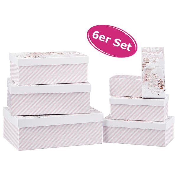 6tlg. Geschenkkarton Set Merry Christmas Lebkuchen rosa - Geschenkschachtel, Geschenkverpackung Weihnachten, Geschenkbox