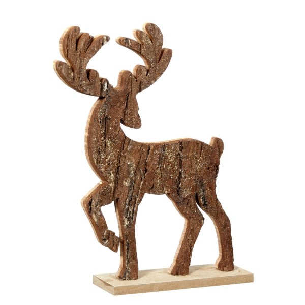Hirschfigur aus Holz H:24 cm mit leichtem Goldglitzer, Dekofigur, Weihnachts Deko, Winterdeko, Haustürdeko