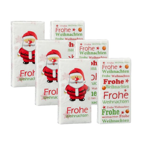 Taschentücher mit Weihnachtsmotive, 6er Set - Weihnachtsmann,  Papiertaschentücher, Frohe Weihnachte