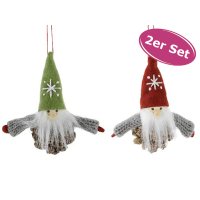 Christbaumschmuck Wichtel auf Tannenzapfen, 2er Set -...