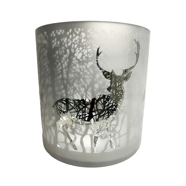 XL Windlicht mit Hirsch - Kerzenglas satiniert, Glaszylinder, Edle Vase