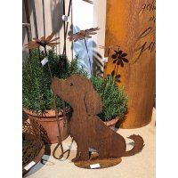 Dekofigur Hund mit Leine im Rost Design, Rostfigur für den Garten, Gartendeko, Metalldeko