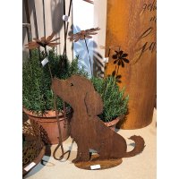 Dekofigur Hund mit Leine im Rost Design, Rostfigur...