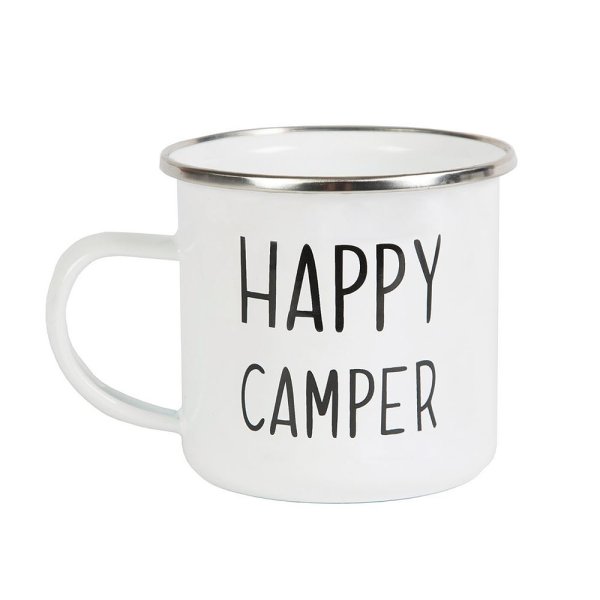 Retro Becher Emaille Happy Camper - Camping Kaffeebecher, Kaffeetasse, Getränkebecher