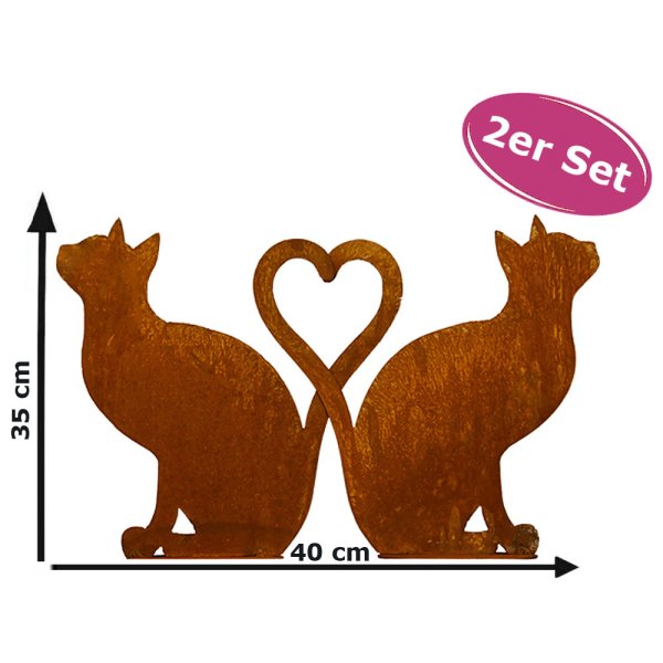Dekofigur Katzen mit Herz im Rost Design, 2er Set, Rostfigur für den Garten, Gartendeko, Metalldeko,