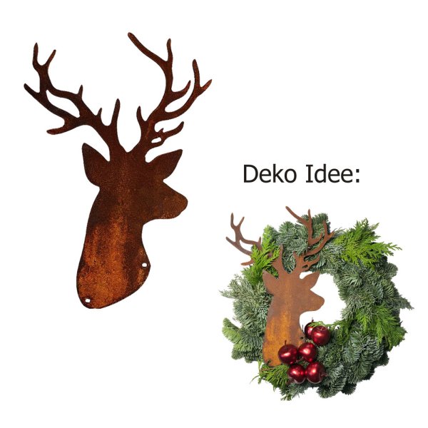 Dekofigur Hirschkopf Trophäe im Rost Design zum hängen, Rostfigur für den Garten, Gartendeko