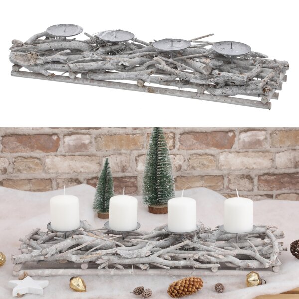 Adventsgesteck / Adventskranz Holz weiß, länglich, Kerzenhalter Adven, 14,99 €