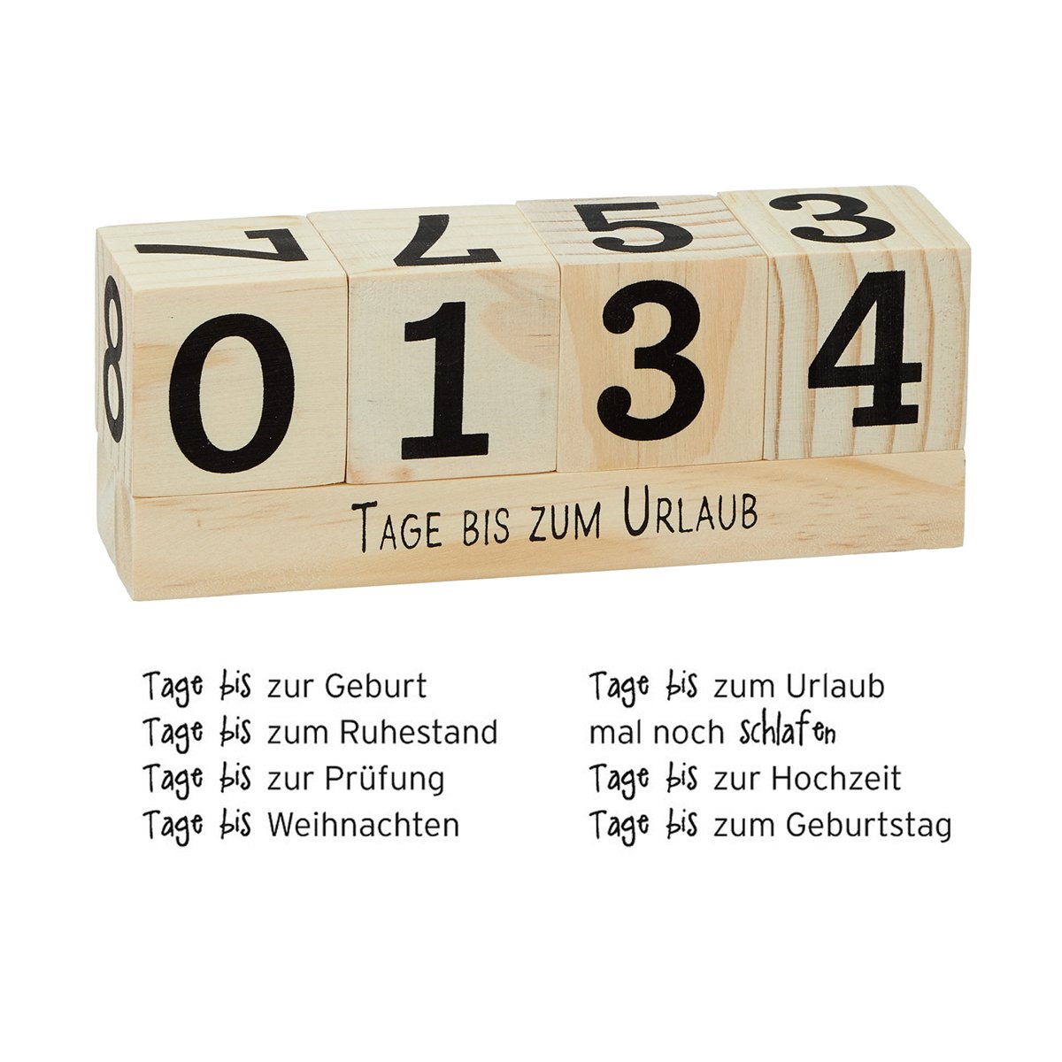 Holz Countdown Würfel grau 8 Texte Deko Holzwürfel Würfelkalender Dauerkalender 