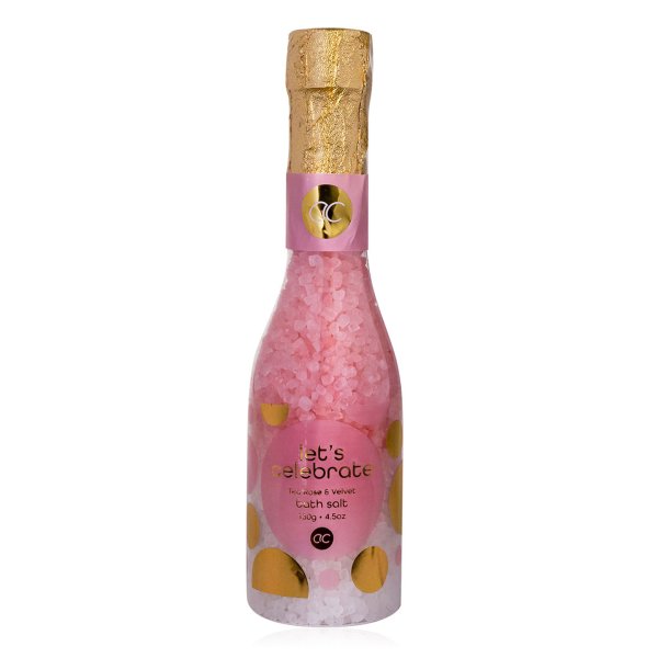 Badesalz rosa „Lets Celebrate" - Badezusatz Sektflasche, Badekristalle rosa, Wellness Geschenk