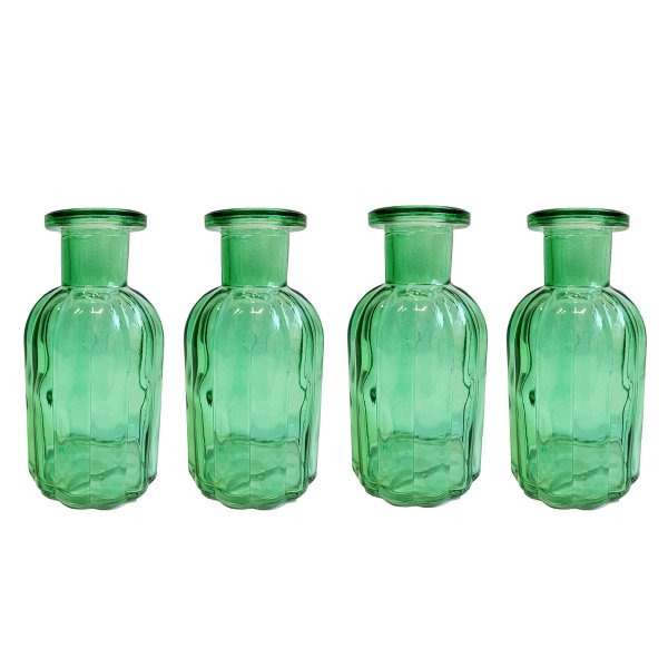 Kleine Vase "Norinne" XS grün, 4er Set, Kleine Glasvase - Glasflasche, Tischdekoration, Glasvasen
