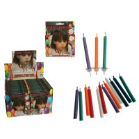 12 Geburtstagskerzen mit bunten Brennfarben & Plastikhalter