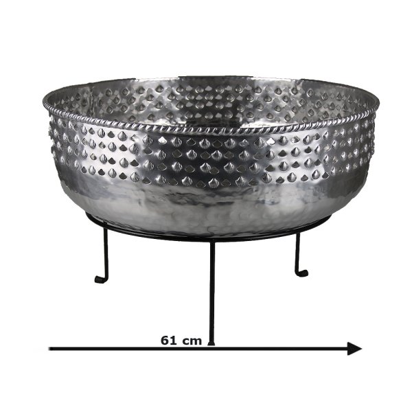 Alu Dekoschale XL, gehämmert mit Ornamente - Schale Orient silber groß, Kerzentablett, Dekotablett