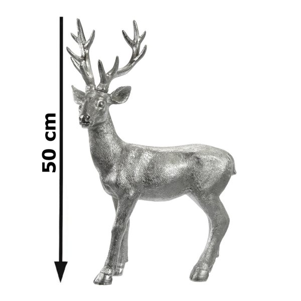 Deko Hirsch, silber, H: 50 cm - Skulptur Hirsch, Hirsch, Tisch Skulptur, Landhaus Deko
