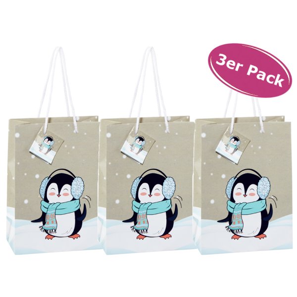 Geschenktte Pinguin (H:23 cm), 3er Set - Weihnachtsgeschenktte, Geschenktasche Weihnachten