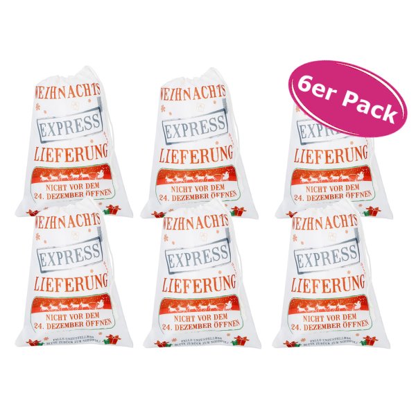 Weihnachtsbeutel "Express Lieferung" 22x30 cm, 6er Set - Weihnachtsgeschenk verpacken