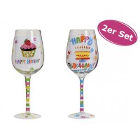 Weinglas Happy Birthday, 2er Set - Geburtstags Glas,...