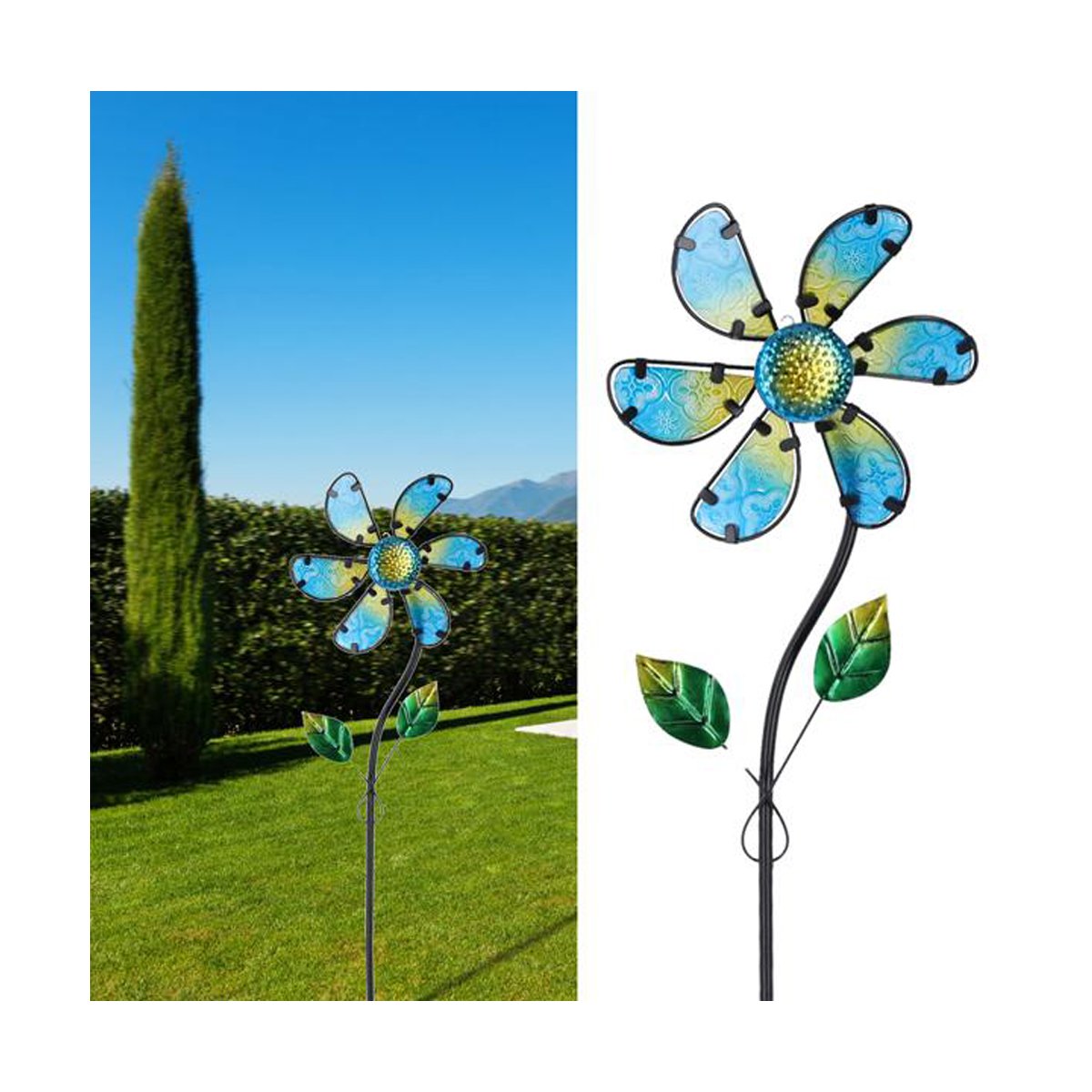 Windrad Blume blau, gelb H92 cm Gartenstecker, Gartendekoration, M