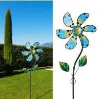 Windrad Blume blau, gelb H:92 cm -  Gartenstecker,...