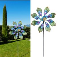 Doppel Windrad Pfau H:132 cm - Gartenstecker,...