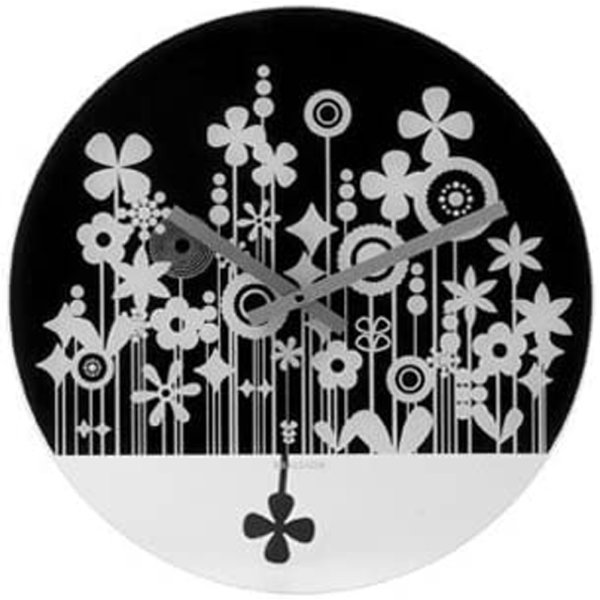 Pendel Wanduhr Flower D:40 cm, schwarz - Pendeluhr, Uhr mit Blumenmuster, Wanddeko