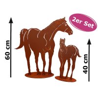 Dekofigur im Rost Design Pferd mit Fohlen, 2er Set -...