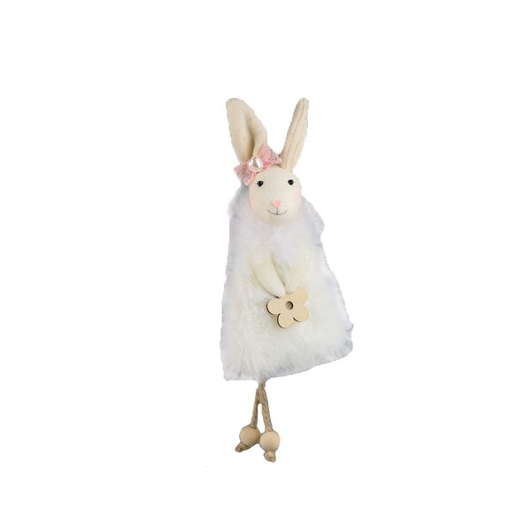 Hängedeko Hase mit Blume in creme H: 17 cm  - Fensterdeko, Türdeko, Frühlingsdeko, Oster Deko