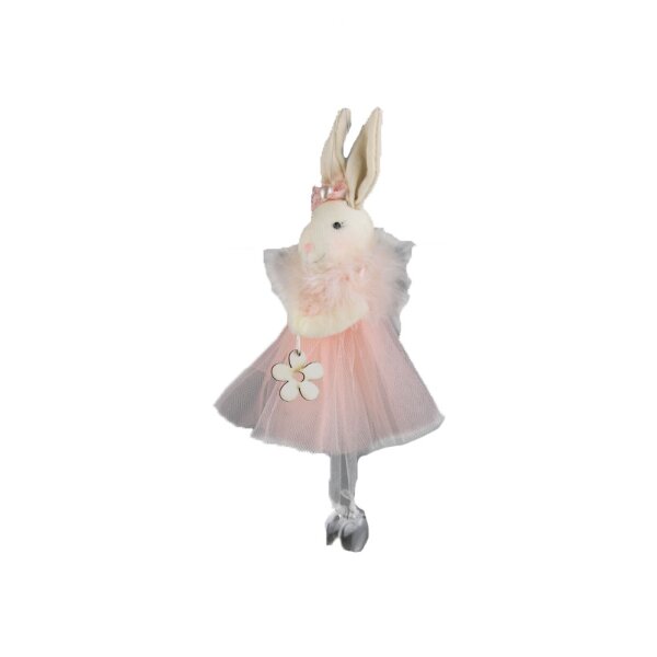 Hängedeko Hase mit Blume und Tüll in rosa H:17 cm  - Fensterdeko, Türdeko, Frühlingsdeko, Oster Deko
